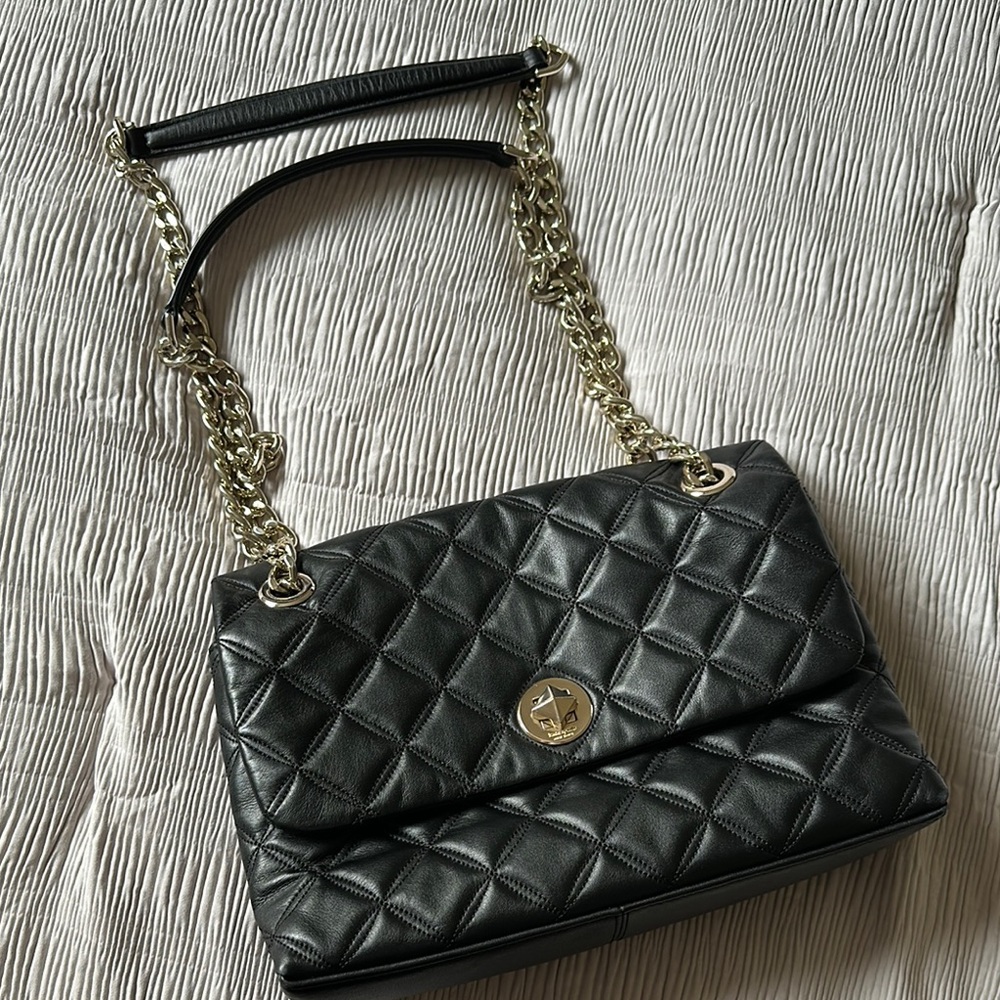 Black Quilted Leather Chain Shoulder Bag